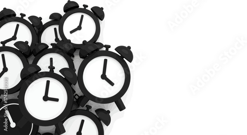 Pile of alarm clocks symbolizing time management or deadline concept