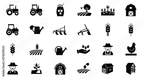 Set of minimalist agriculture and farming related icons in vector format, ideal for graphics