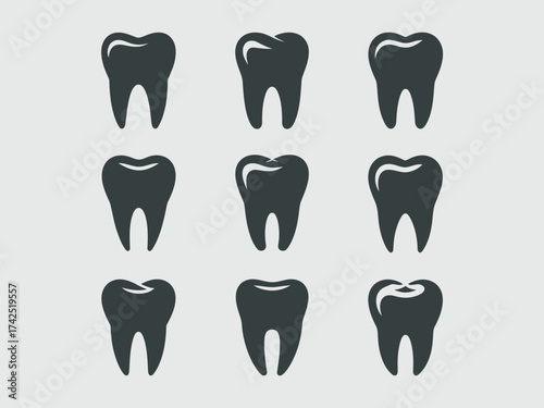 Minimalist vector grid of dental teeth icons for scalable graphic design projects silhouette vector illustration white background