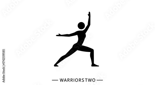 Silhouette of a woman practicing Warrior Two yoga pose for wellness concept