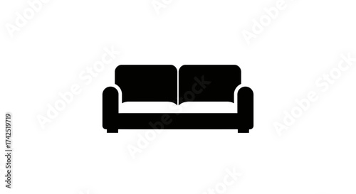 Sleek minimalist black and white illustration of a comfortable two seater sofa