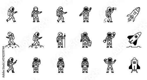Space Exploration Icons: A Collection of Astronauts and Rockets for Creative Projects