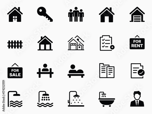 Versatile scalable vector icons for real estate and property services in eps format silhouette vector illustration white background