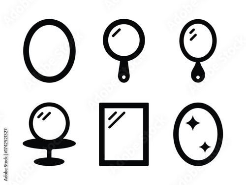 Set of six black and white mirror icons scalable vector graphics for decorative and functional applications silhouette vector illustration white background