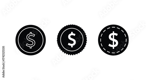 Simple black and white icons depicting three us dollar currency symbols