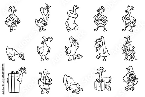 Whimsical Naughty Goosemas Clipart ,Funny Christmas Goose Illustrations in Hand-Drawn Style, Perfect for Holiday Crafts, Stickers, Cards, Invitations, Decorations, and Festive Digital Projects.