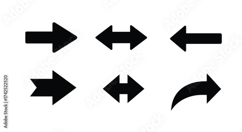 Collection of black arrow icons showing different directions and styles
