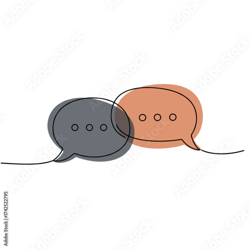 Two overlapping chat bubbles in grey and orange design for communication  