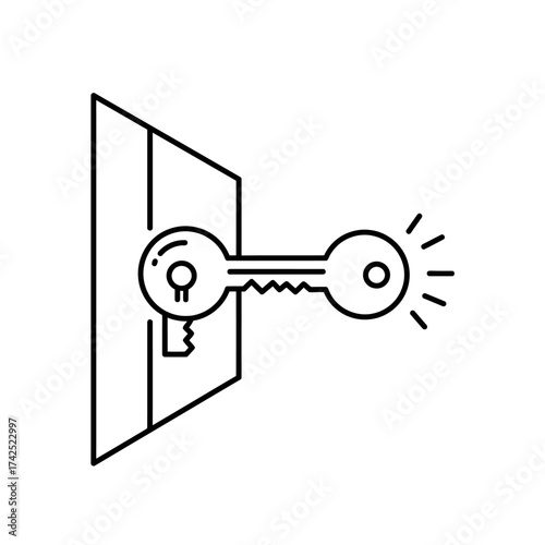 Modern Vector Icon of a Key in a Door Lock with Geometric Shapes Minimalist Line Art Design