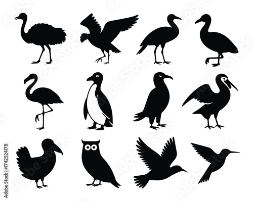 Diverse bird silhouettes set scalable vector illustrations for graphic design and educational purposes eps format silhouette vector illustration white background
