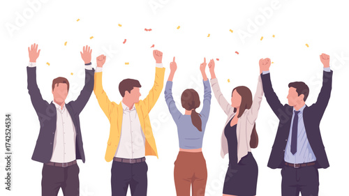 Diverse group of people celebrating success with arms raised vector illustration eps file vector