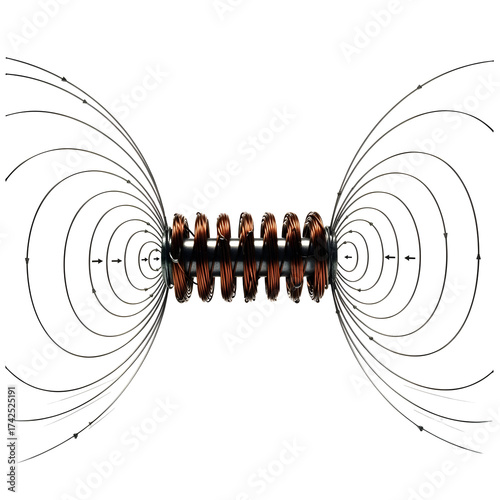 Electromagnetic coil with field lines illustration