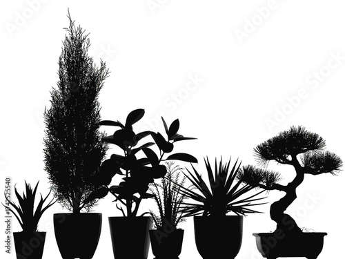 Collection of silhouette potted plants and trees vector graphic for design projects silhouette vector illustration white background