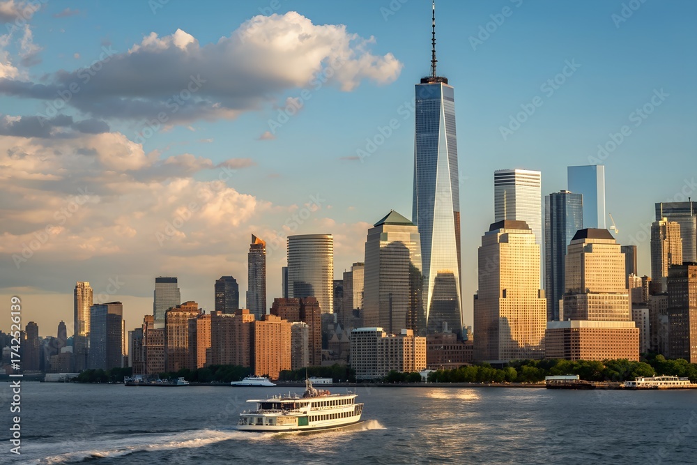 Fototapeta premium New York City skyline with skyscrapers and river view in urban downtown cityscape