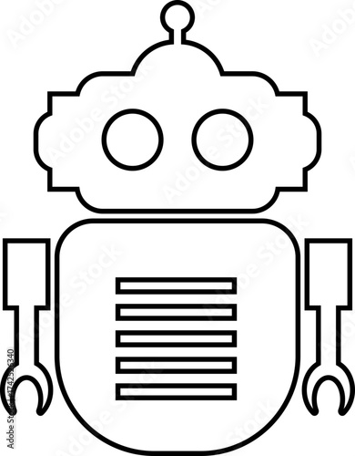 Retro robot icon in line style vector of vintage androids, droids, bots, cyborgs, mechanical machines and humanoid robots.