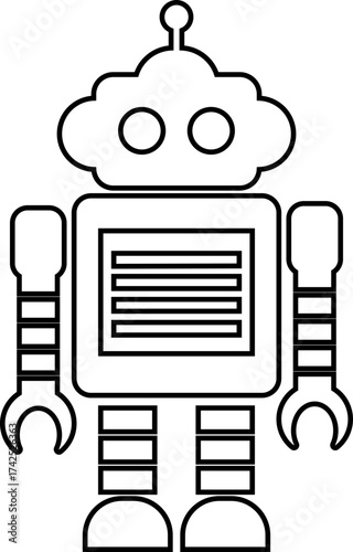 Retro robot icon in line style vector of vintage androids, droids, bots, cyborgs, mechanical machines and humanoid robots.