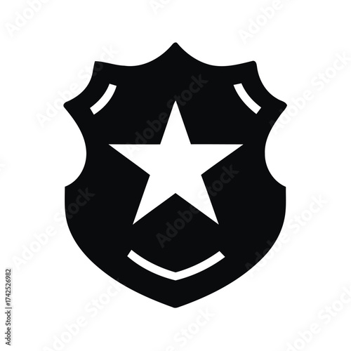 Scalable vector graphic of a black police badge icon ideal for law enforcement and security illustrations silhouette vector illustration white background