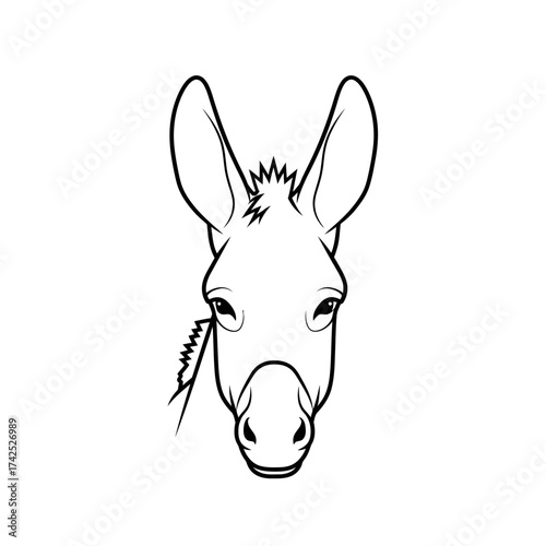 Simple black and white line art of a donkey head illustration.