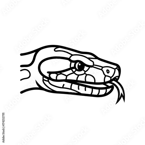 Bold line art illustration of a snake head profile with forked tongue.