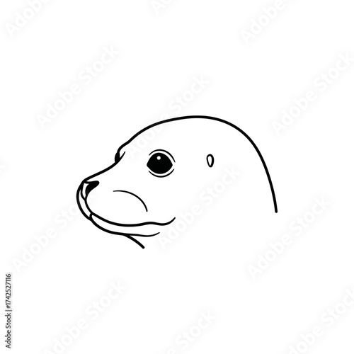 Minimalist Line Art of a Seal Head in Profile.
