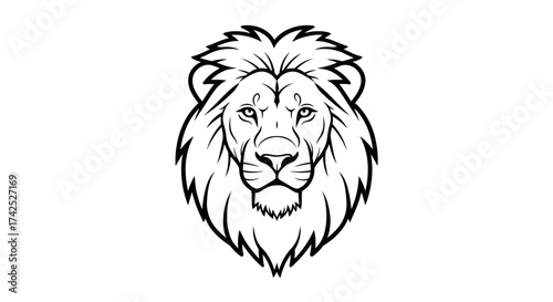 Majestic Lion Head - Detailed Black and White Line Art Illustration.