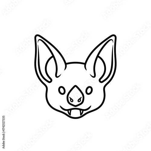 Bat head outline drawing, nocturnal mammal illustration.