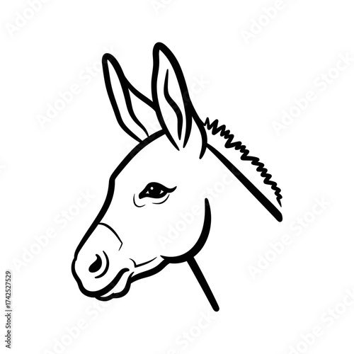 Simple black and white line art of a donkey head illustration.