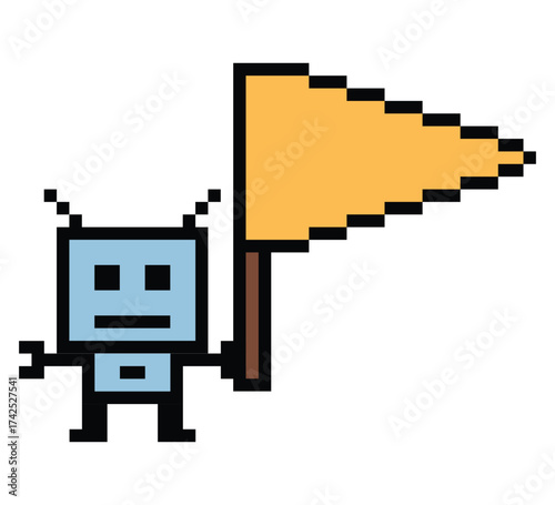 Cartoon cute pixel art of Humanoid robot or ai learning skill robotic chat bot robots business vector character automation background 8 bit decoration.