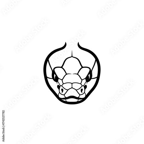 Stylized Black and White Snake Head Emblem Design.