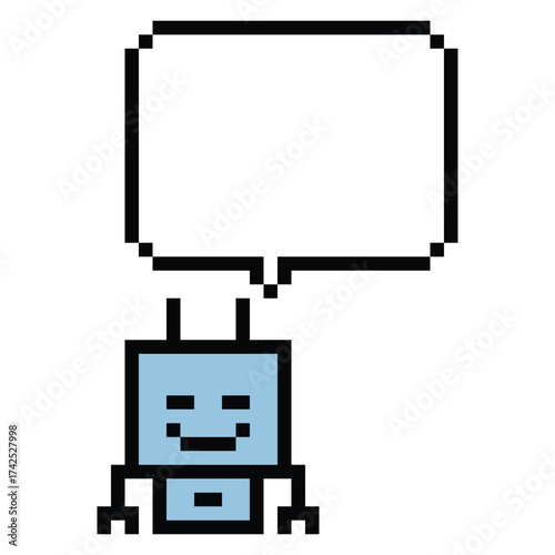 Cartoon cute pixel art of Humanoid robot or ai learning skill robotic chat bot robots business vector character automation background 8 bit decoration.