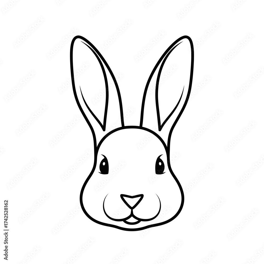 Obraz premium Simple black and white line art of a cute rabbit face.