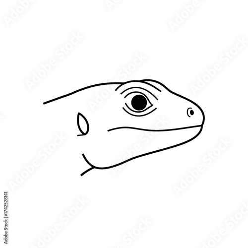 Detailed Line Art of a Lizard Head in Profile View.