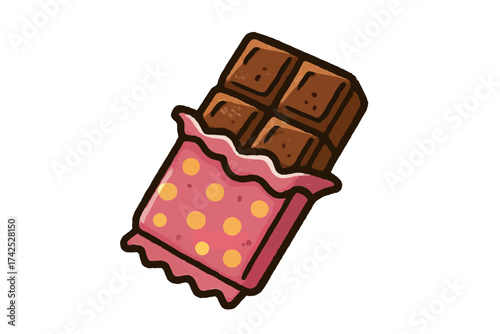 Cartoon chocolate bar in polka dot wrapper clipart