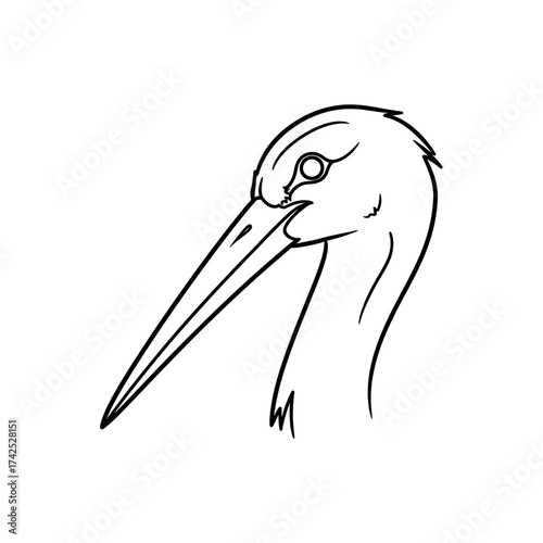 Simple black and white line art of a stork head.