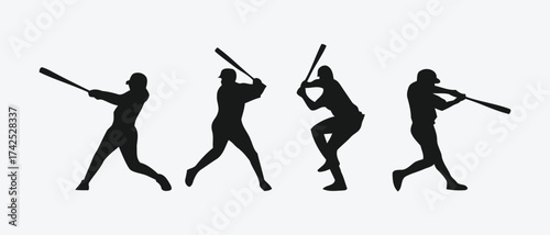 Dynamic baseball player silhouettes vector collection action shots scalable eps icon for sports graphics silhouette vector illustration white background