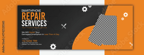 Smartphone repair services advertisement cover with cracked screen on display
