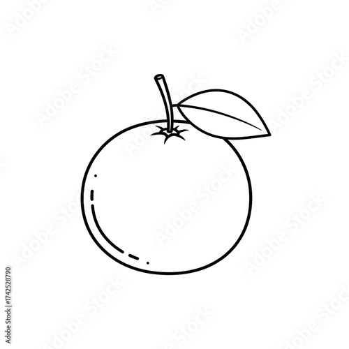 Simple outline drawing of a fresh orange fruit with a leaf and stem.