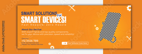 Modern phone repair service cover template for social media and advertising