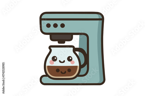 Cute kawaii coffee maker with smiling face cartoon art