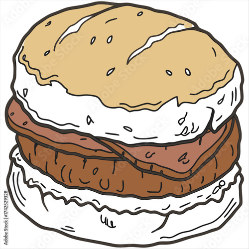 A tempting golden-brown biscuit sandwich featuring a juicy sausage patty, perfect for a quick and satisfying breakfast with a slightly crisp texture and warm tones on a white background