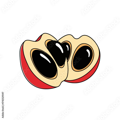 Illustration of Two Halved Mamey Sapote Fruits with Seeds.