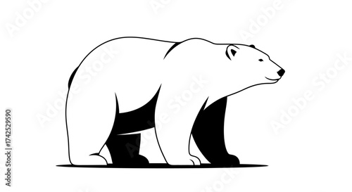 Polar bear illustration in black and white, a majestic animal.