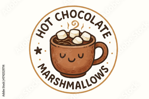 Cute hot chocolate mug with marshmallows cartoon design