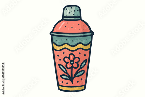 Colorful vintage cocktail shaker with floral design