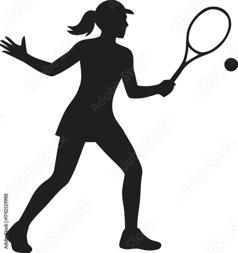 Silhouette of female tennis player swinging racquet vector eps illustration for sports graphics silhouette vector illustration white background