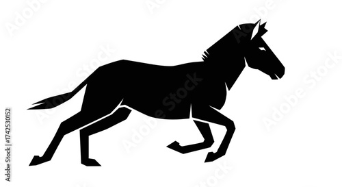 Silhouette of a running horse in black and white.