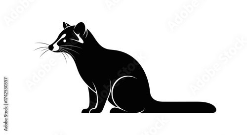 Sleek Black Civet Animal Silhouette Illustration.