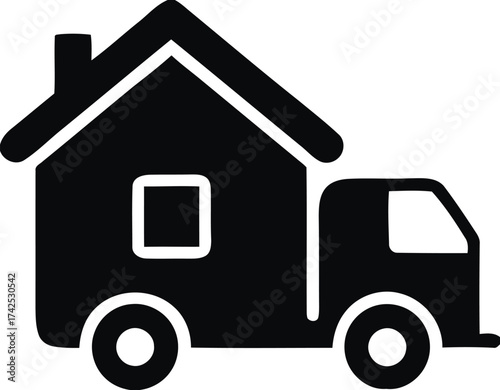 Scalable vector illustration of a house on wheels symbolizing home relocation and moving services eps file silhouette vector illustration white background
