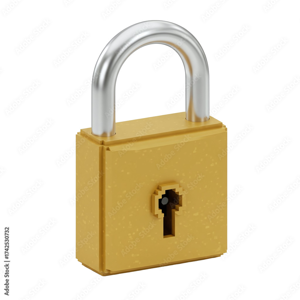 Naklejka premium Golden voxel art padlock symbolizing security pixel art and protection
