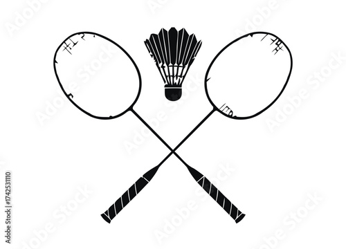 Crossed badminton racquets and shuttlecock vector illustration scalable eps graphic for sports design silhouette vector illustration white background